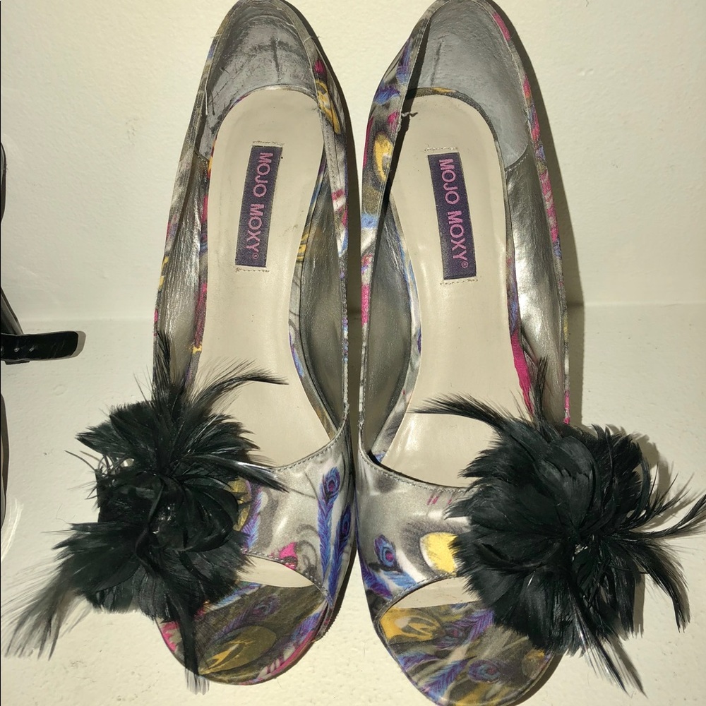 Women’s Multicolor Feather Peep-toe Heel